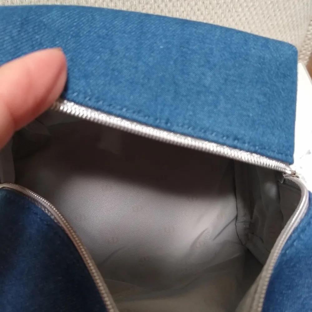 DIOR Denim Embroidered Cosmetic Zipper Trousse Pouch Makeup Cosmetics Bag New - Image 6