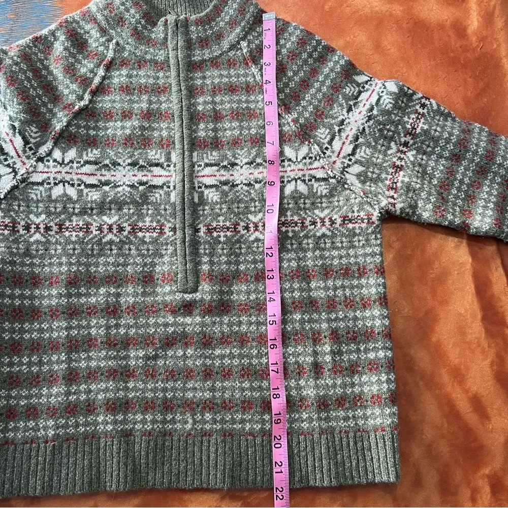 Woolrich Fair Isle Lambswool Sage Pull over zip sweater small petite green - Image 2