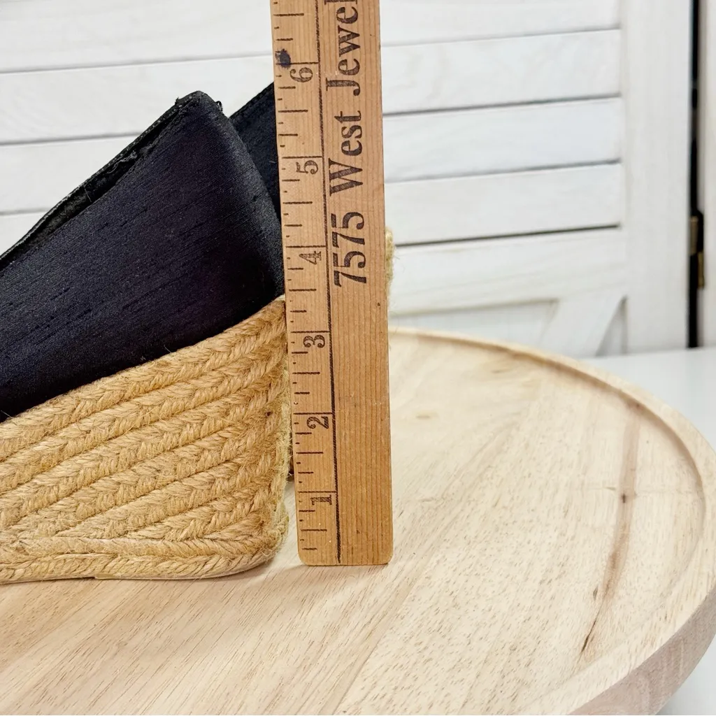 White Mountain Dupioni Fabric Peep‎ Toe Espadrille Wedge Heels Black 9 - Image 8