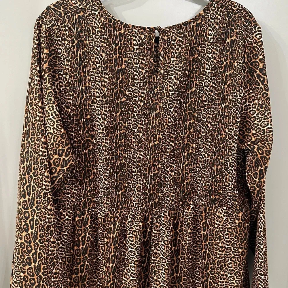 NWT Daisy Street ASOS Leopard Long Sleeve Smocked Midi Dress Size 5X - Image 3