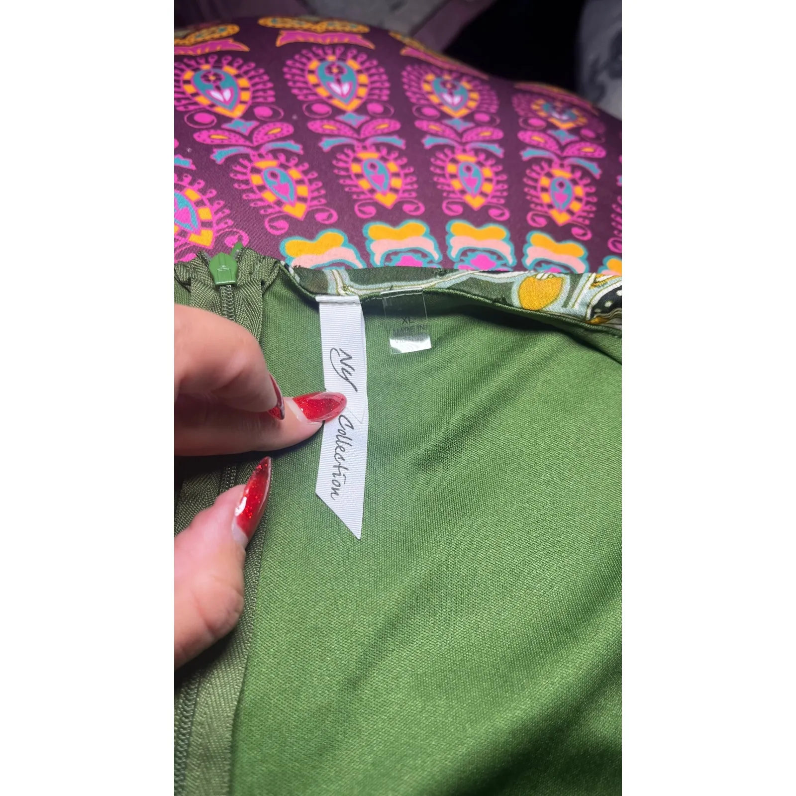 NY Collection Women's Green Floral Print Long Sleeve Midi Dress XL - Image 6