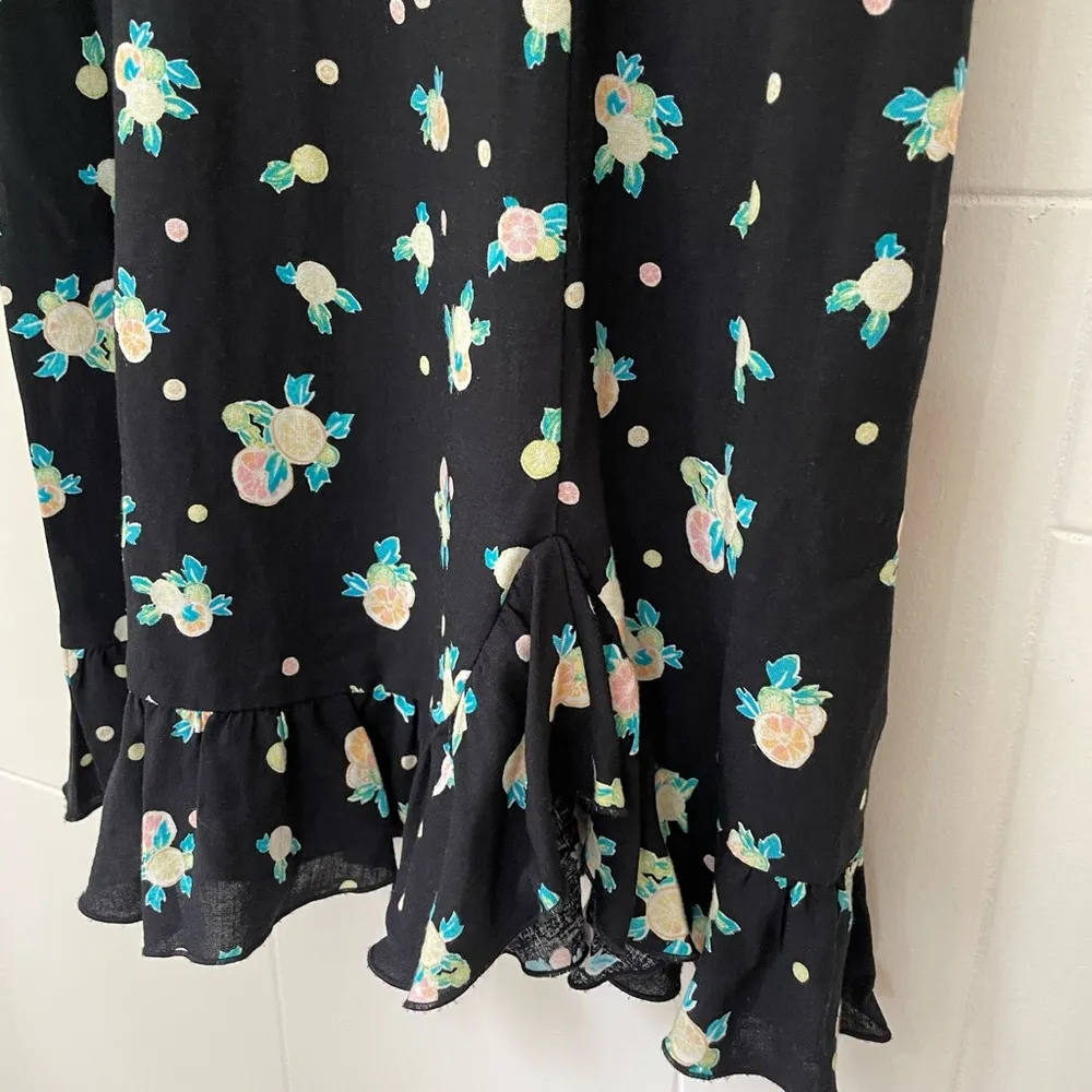 Free People Like A Lady Citrus Printed Mini Dress Black Ruffle ~ Size Small - Image 5