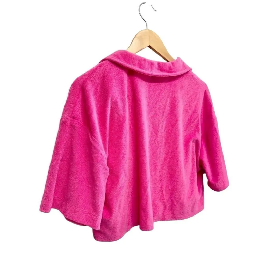 Aqua Swim‎ Size Small Shirt Collared Pocket Terrycloth Crop Top Pink NEW - Image 7