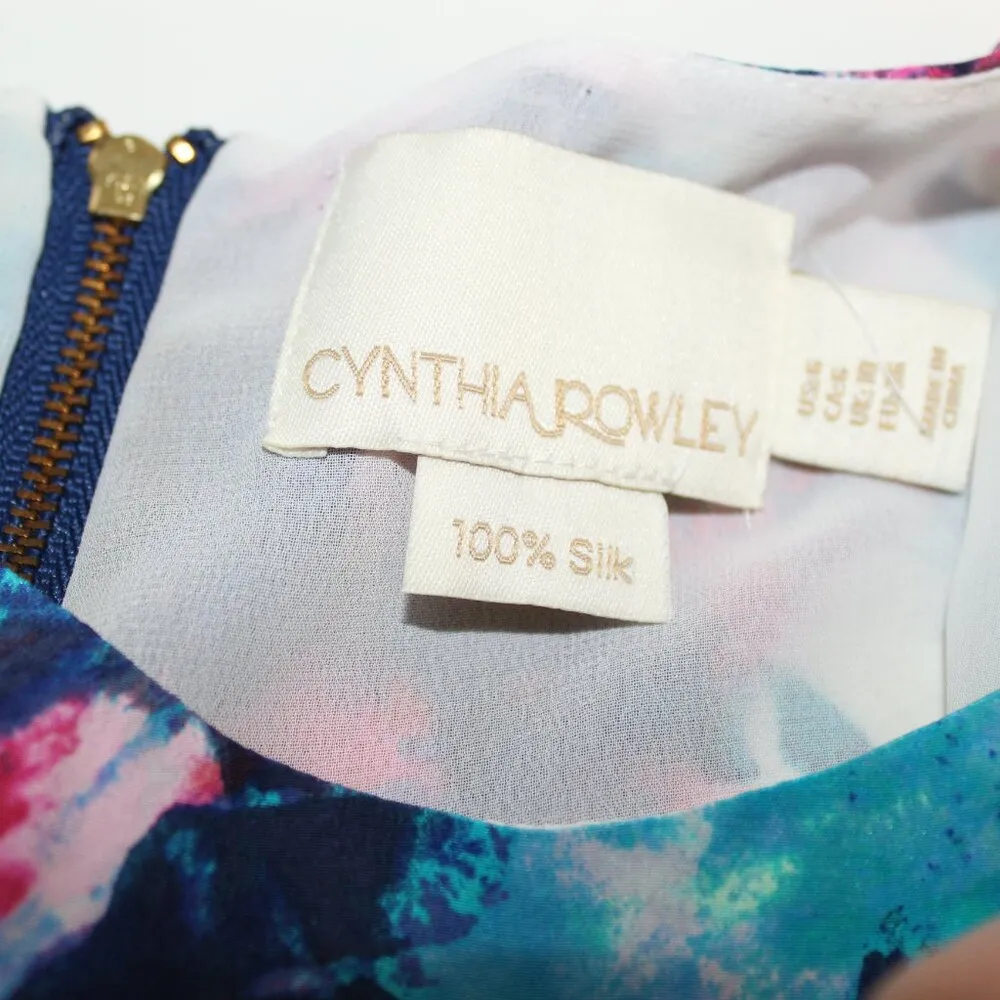 Cynthia Rowley 100% Silk Multicolor Abstract Watercolor Dress Size 6 - Image 6