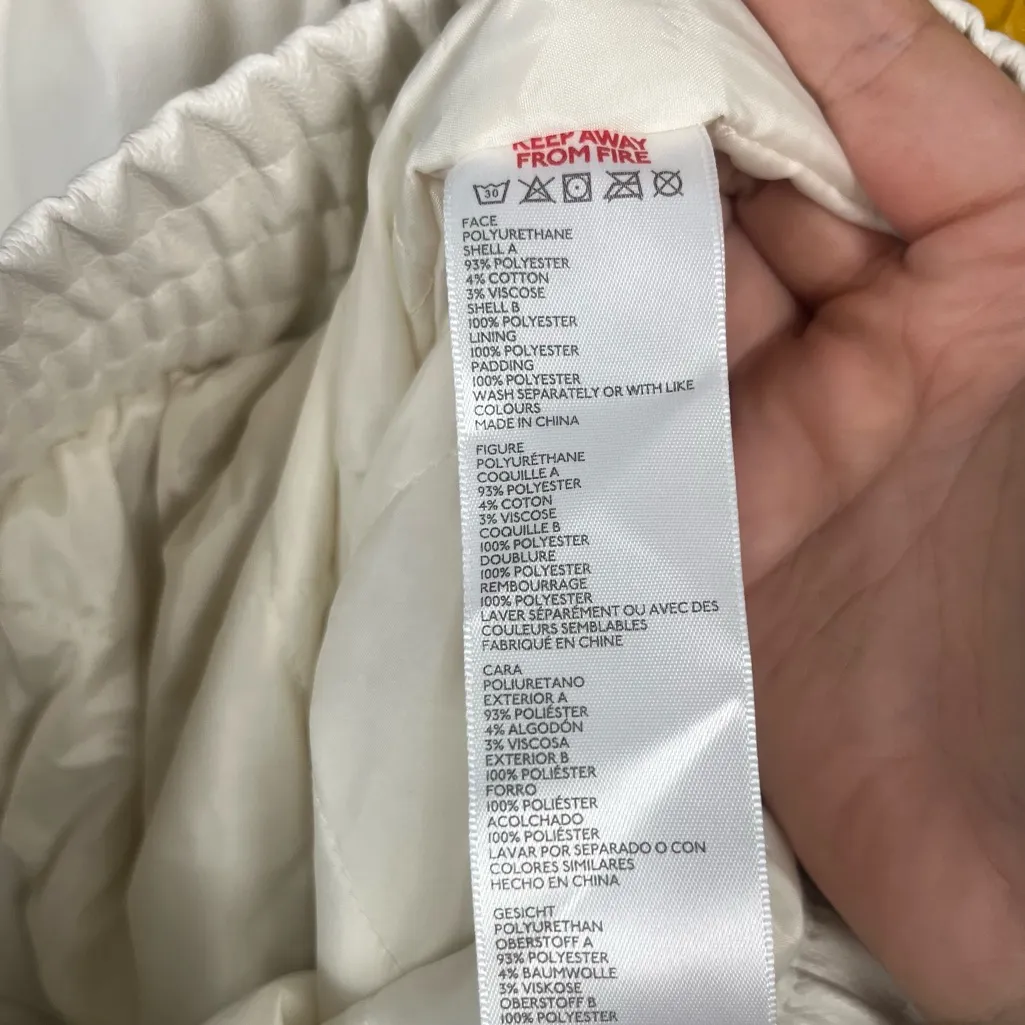 Bdg Faux leather White and yellow oversize bomber jacket size large - Image 4