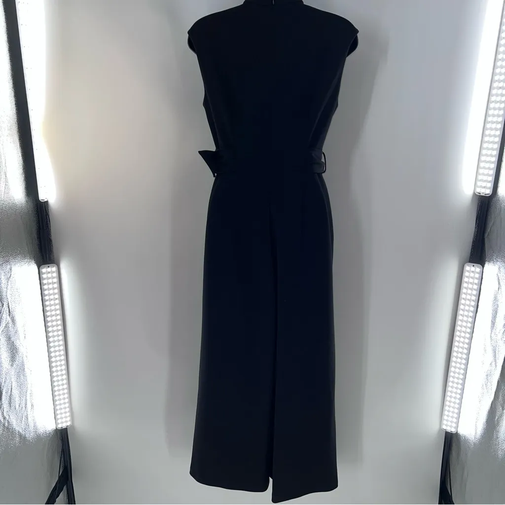 Calvin Klein Black Wide Leg Pantsuit Dress w/Attached Belt and Coconut Buckle-2 - Image 5
