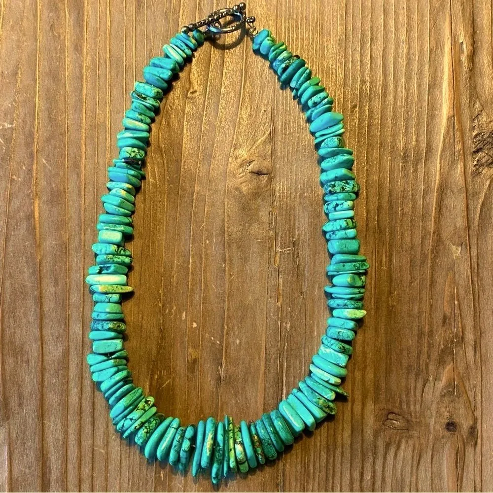 Artisan Turquoise-colored Nugget Slab Heishi Statement Necklace - Image 9