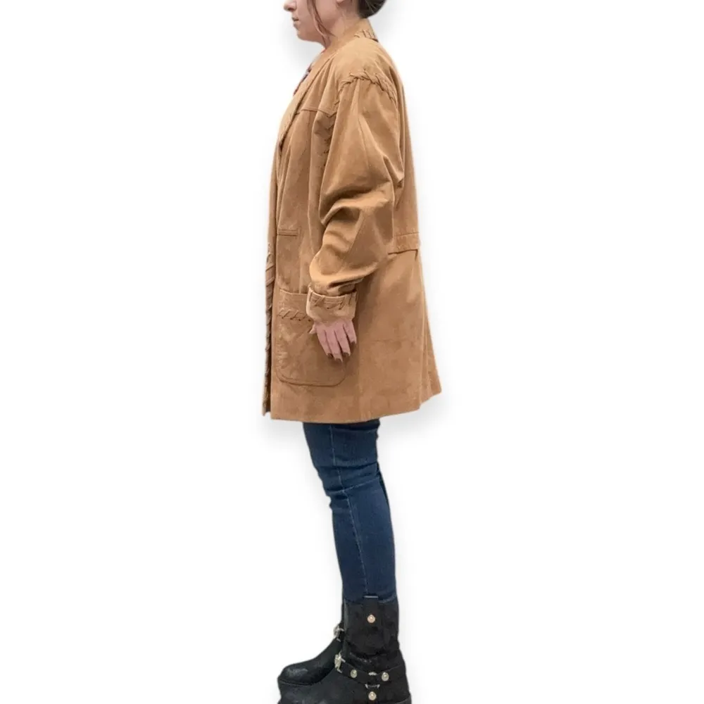 Vintage Tan Suede Leather Whipstitch Oversized Jacket Fits Large, 90s Vintage - Image 4