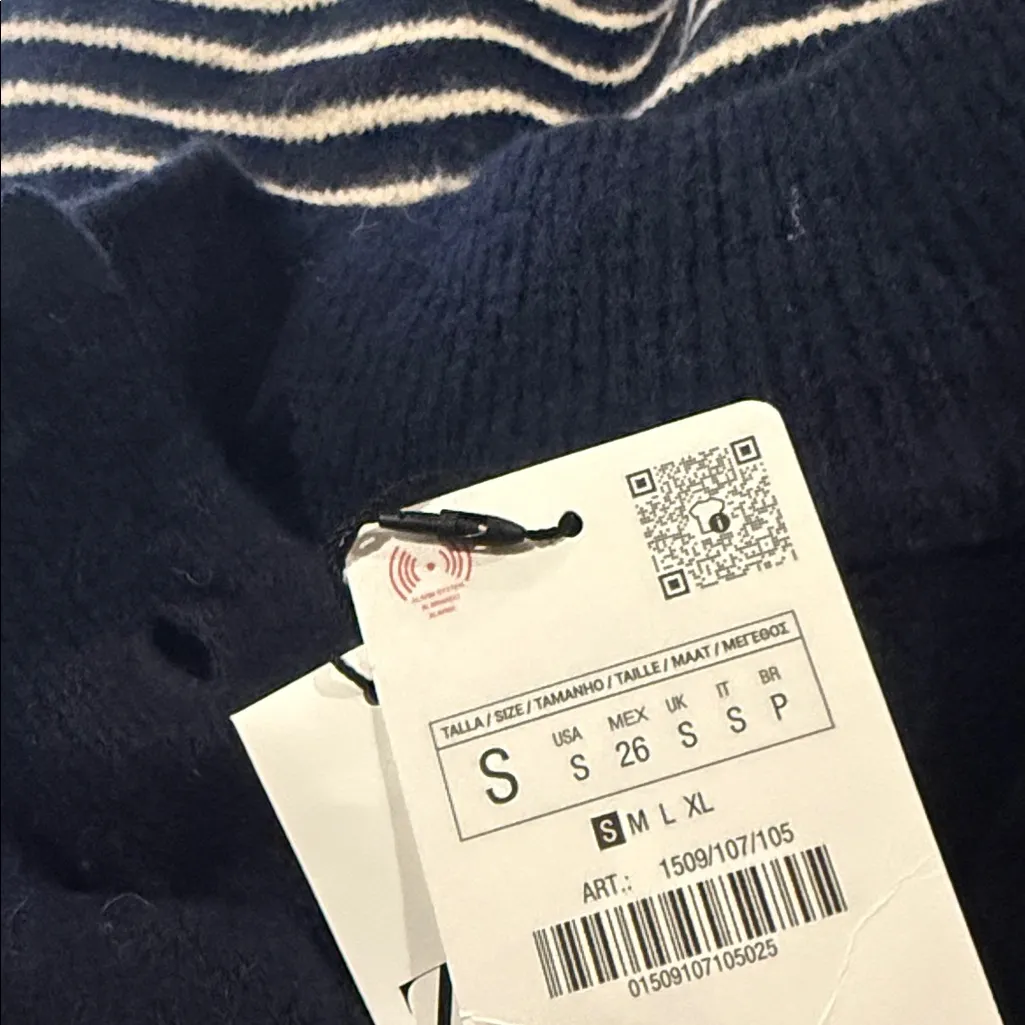 NWT Zara Navy Striped Half-Button  Knit Sweater Navy  Off white  Wool Oversize - Image 5