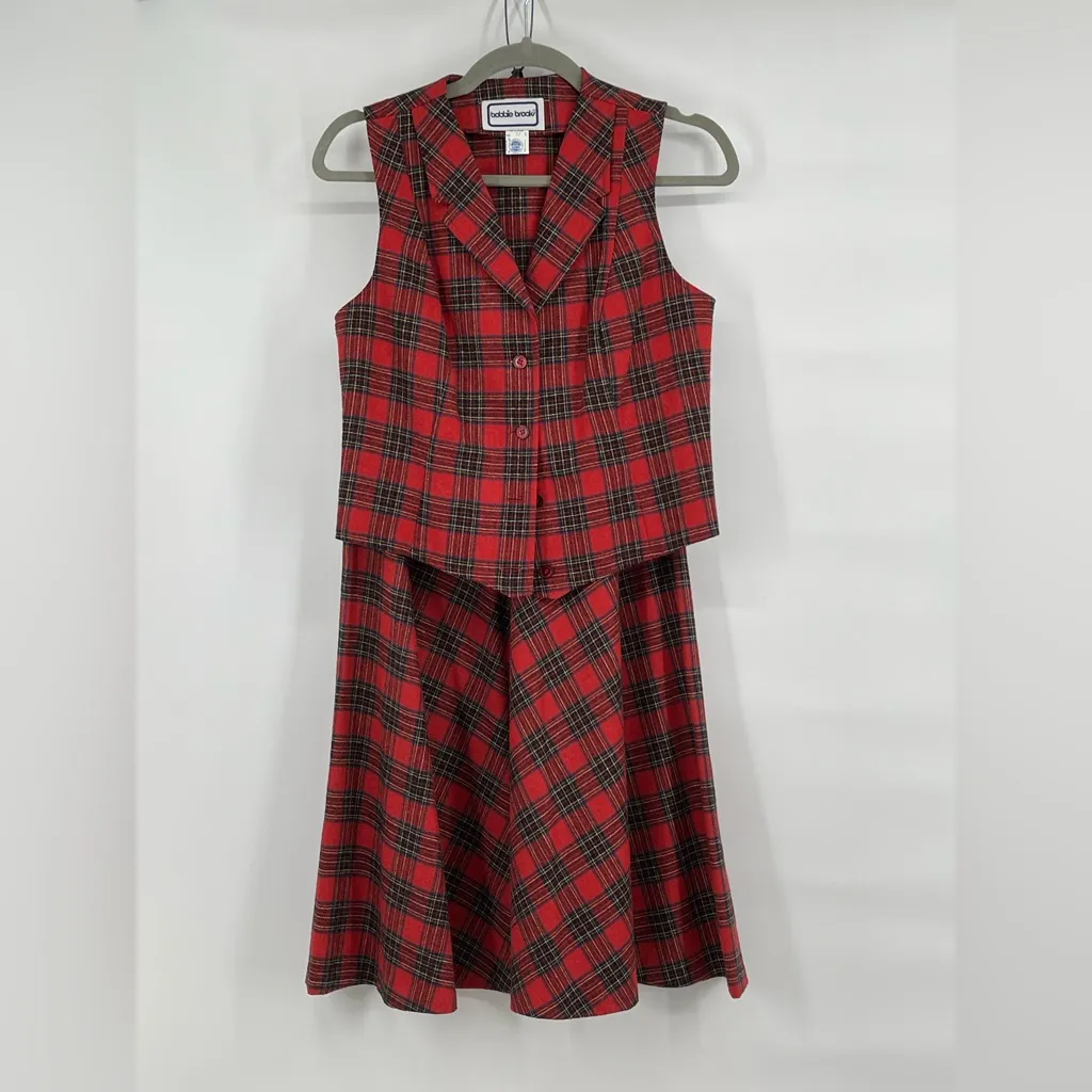 Vintage Bobbie Brooks Union Made Skirt Set Red‎ Plaid Size 7/8 Wool Blend Red - Image 10