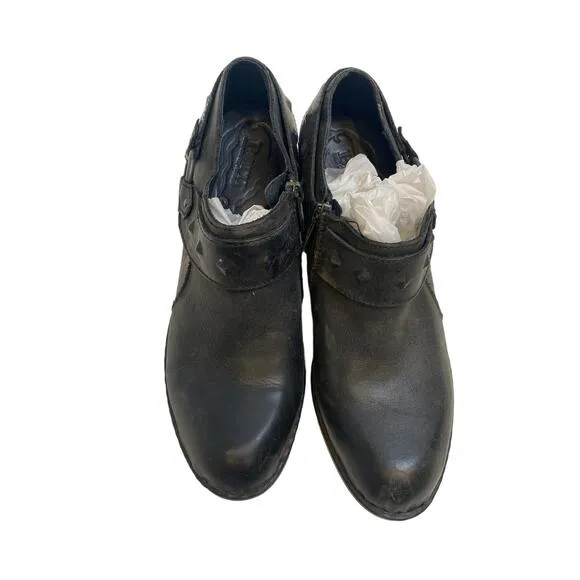 Born Black Maude Leather Heeled Ankle Booties Zipper Studded Sz 7M Buckle - Image 2