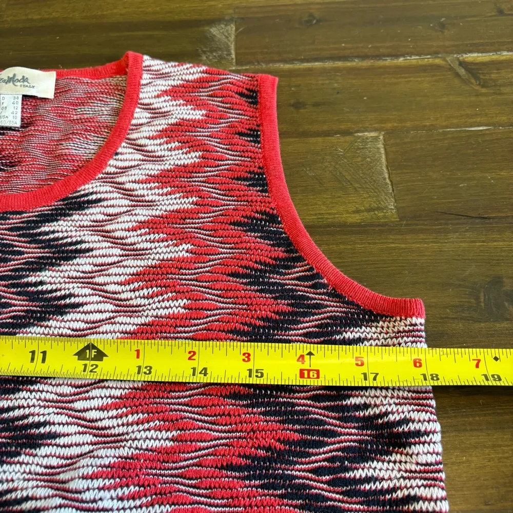 Vica Moda Italy Vintage Top Knit Sleeveless Tank Funny Pattern Red Art To Wear M Size M - Image 6