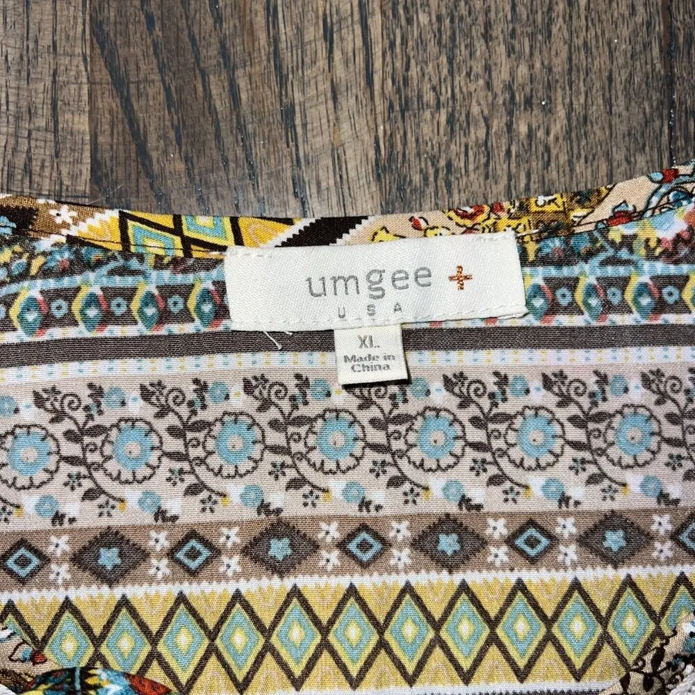 Umgee Multi-Colored Paisley 3/4 Sleeve with Lace Tunic Dress Size XL NWOT - Image 3