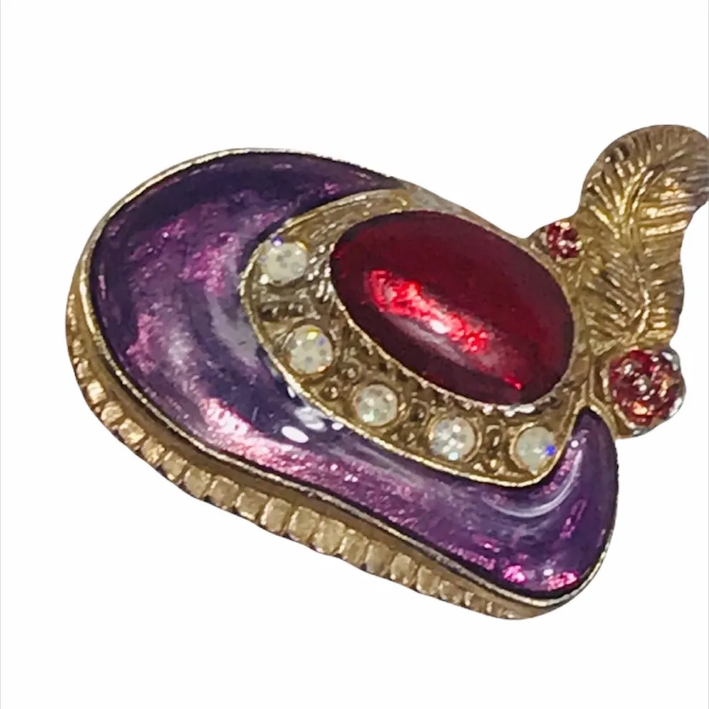 Hat with Rhinestones and Feather Brooch, Purple - Image 5