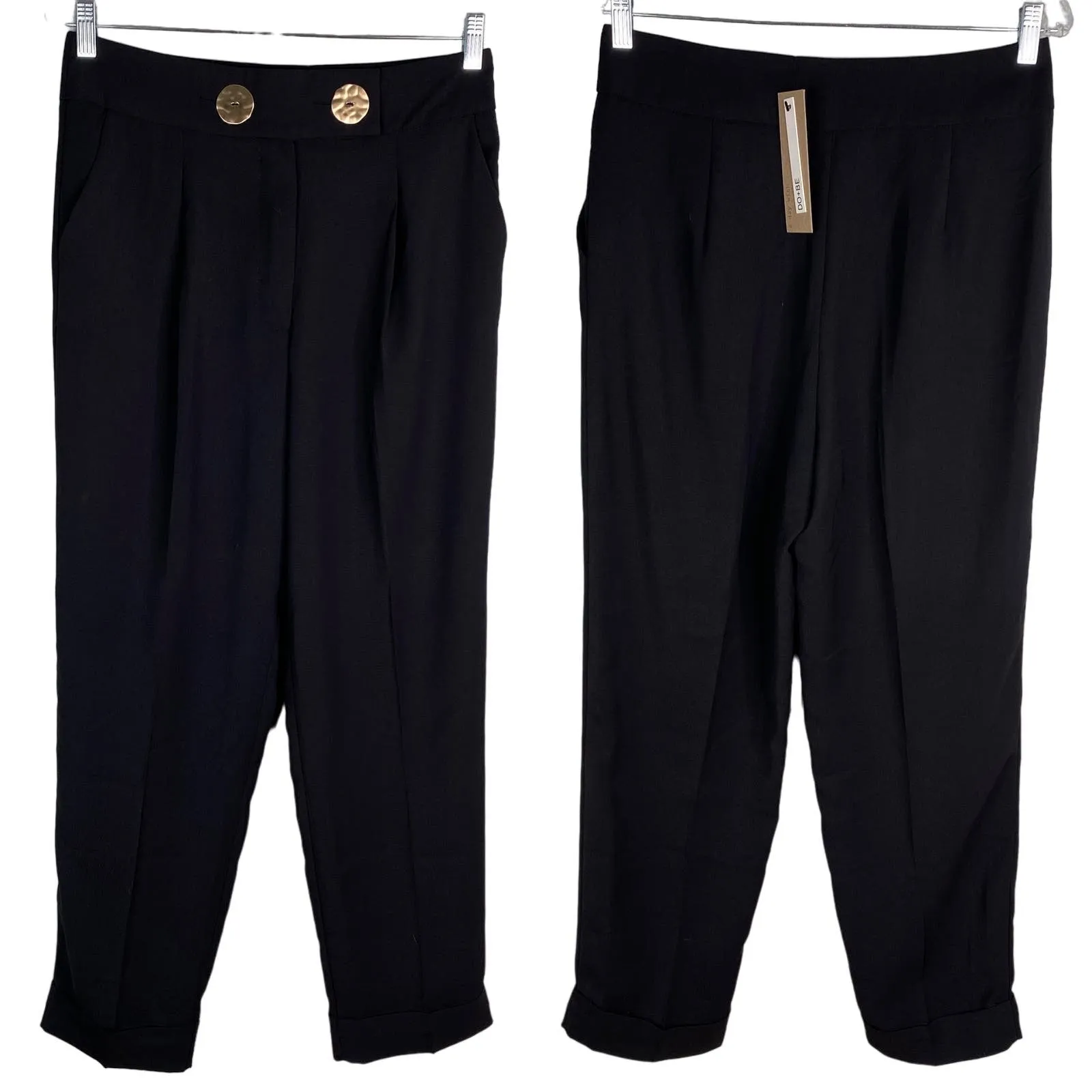 Do + Be Collection Pants Large Black Gold Buttons Pockets Stretch Cuffed New - Image 2