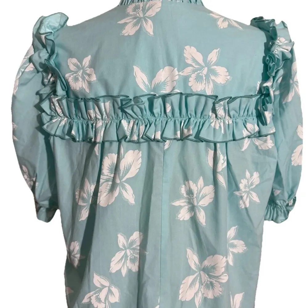 Island Fashions Light Blue Hawaiian Hibiscus Floral Dress Ruffles Size 16 - Image 4