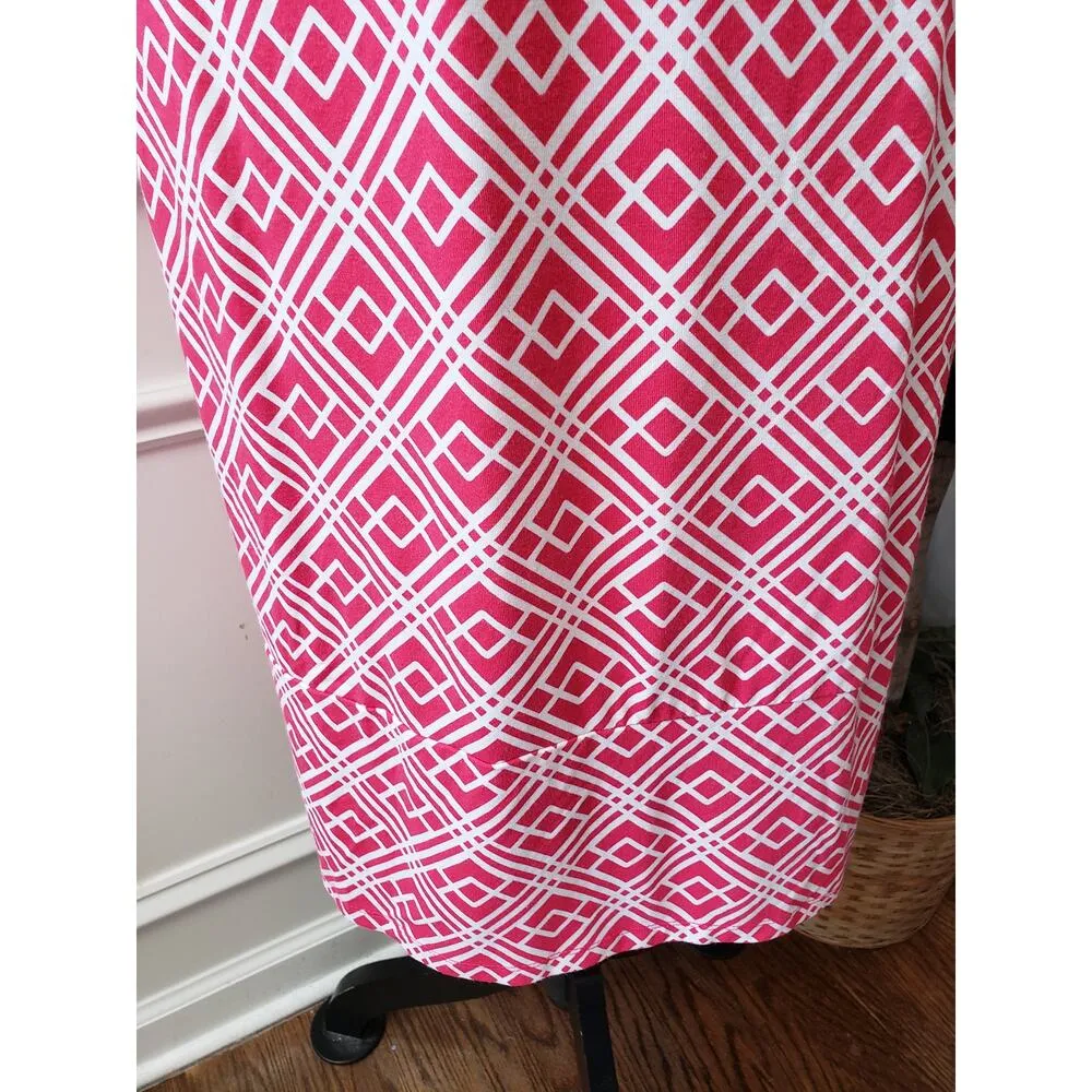 JM Collection Shift Dress Womens XL Pink White Geometric Round Neck Pullover - Image 9