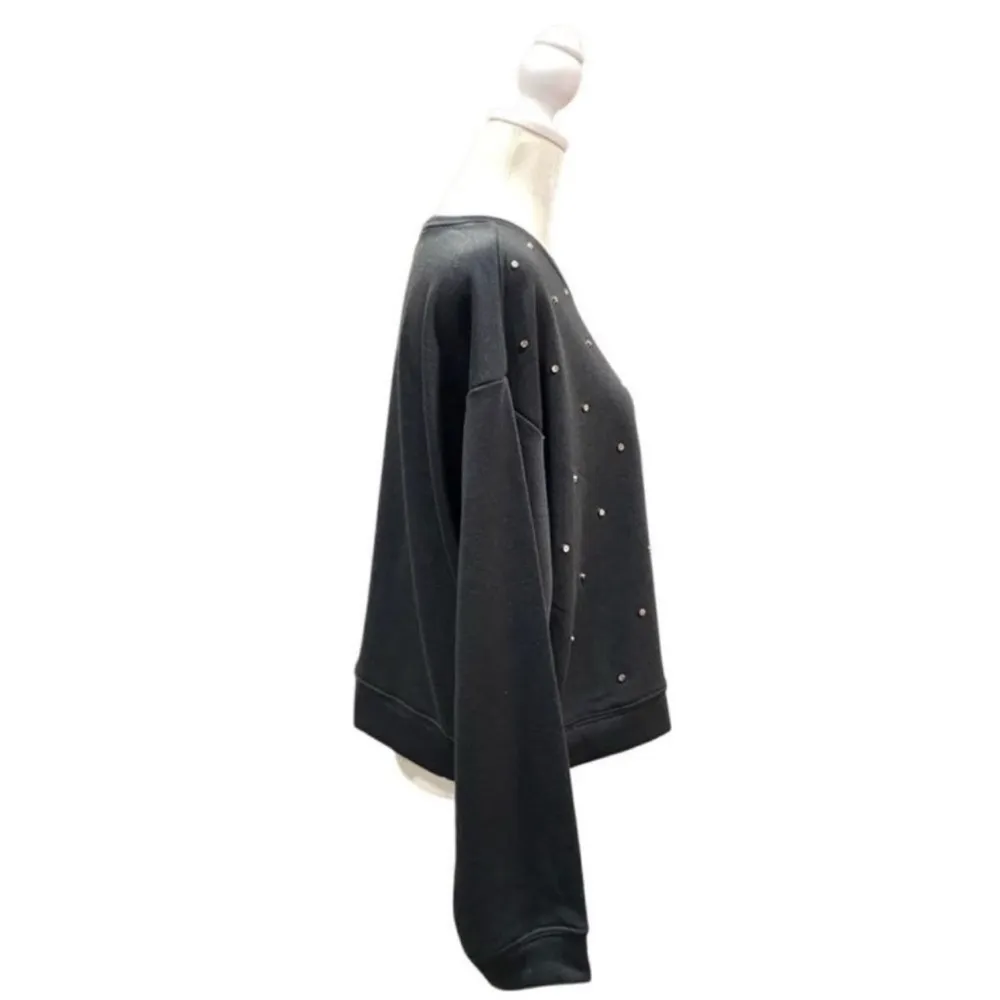 inTu Grey & Silver Metal Studded Cropped Crewneck Long Sleeve Sweatshirt Large Gray - Image 3