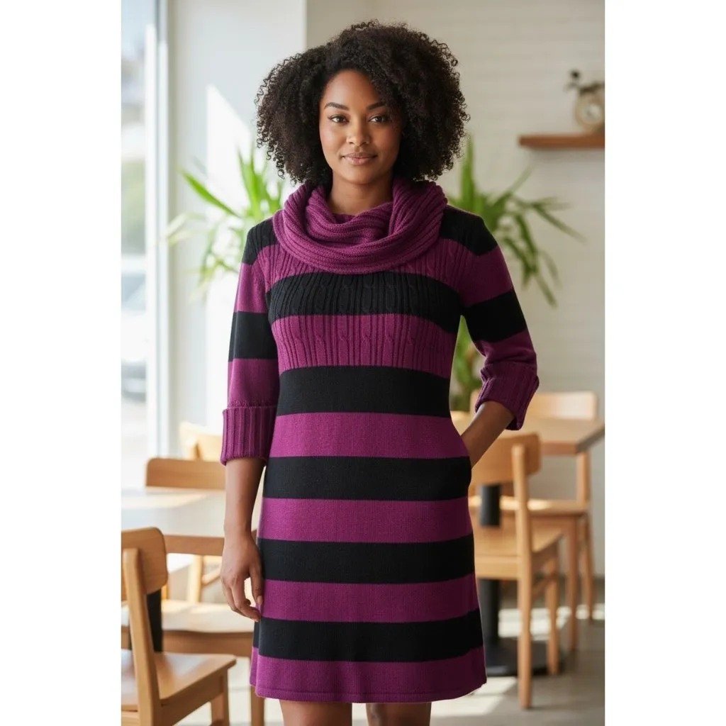 Takeout Black and Magenta Striped Sweater Dress Size XS - Image 2