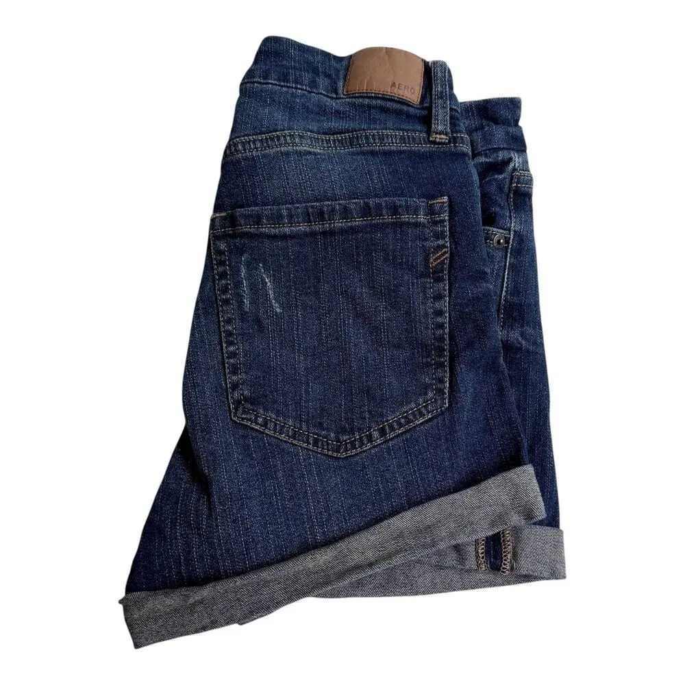 AERO Aeropostale JEAN SHORTS Womens SZ 6 (26) Distressed Blue Denim Raw Hem NWOT - Image 8