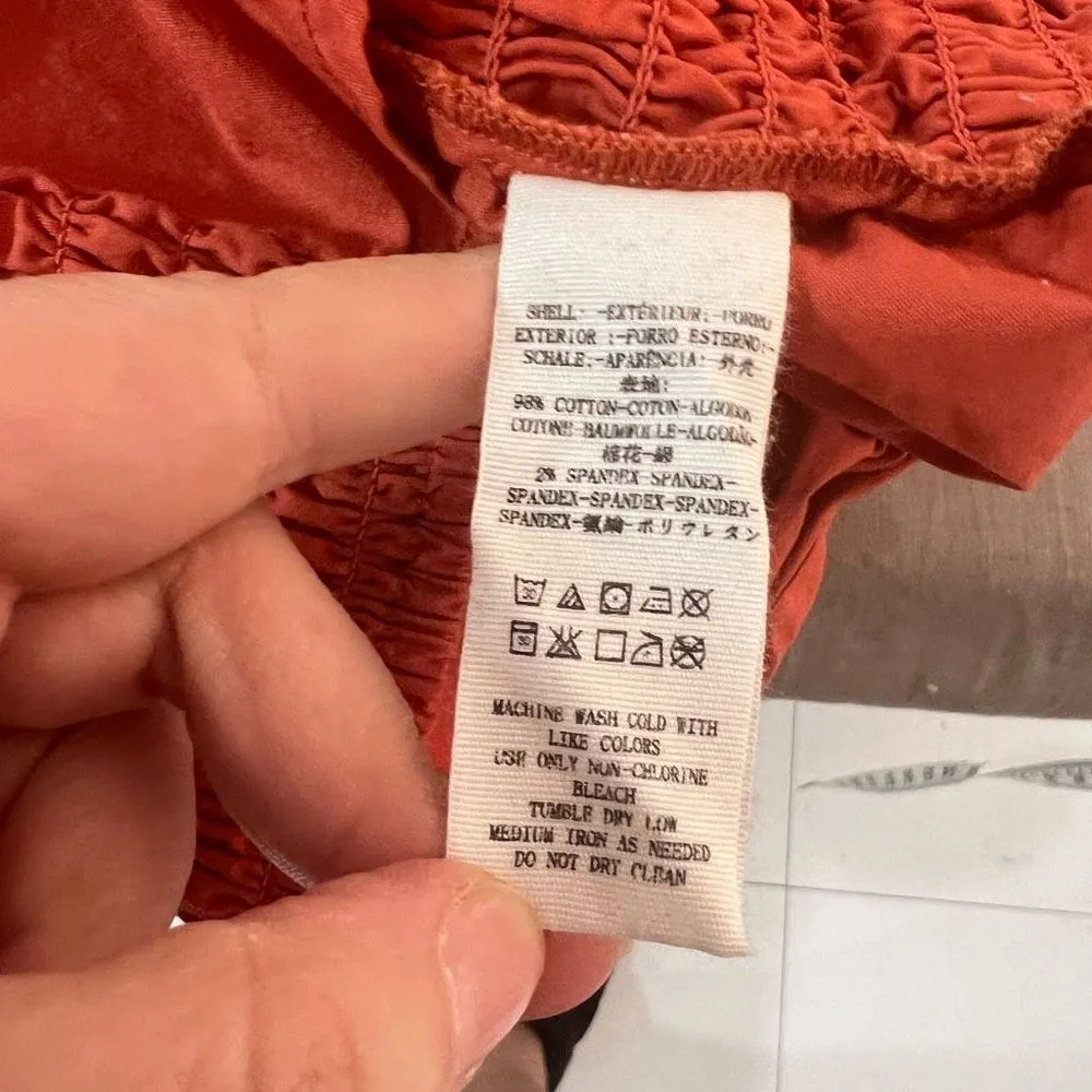 FREE PEOPLE WOMEN'S HOLD ON burnt orange smocked MINI DRESS size xs - Image 10