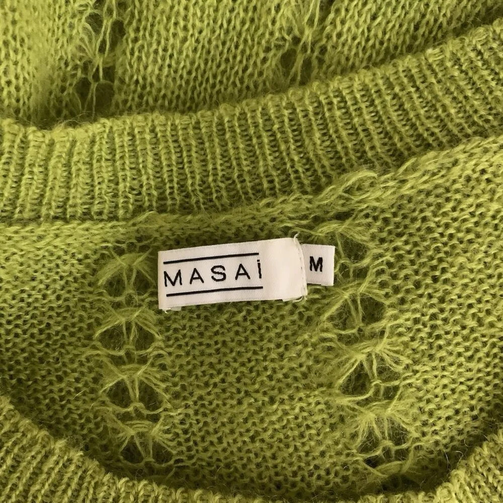 Masai Lime Green Mohair Blend Textured Knit Sweater Lightweight Pullover Medium - Image 3