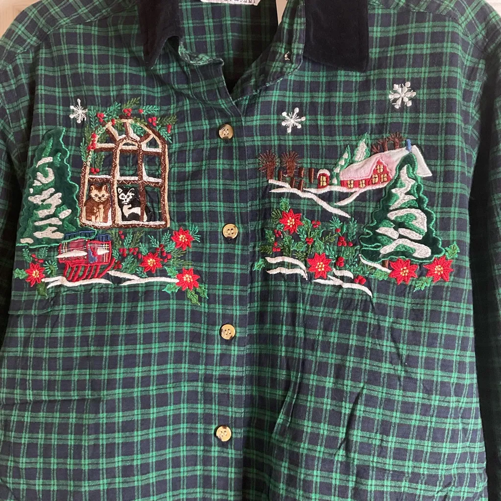 VTG 90s Casey & Max Plaid Long Sleeve Button Up Shirt size medium Green - Image 4