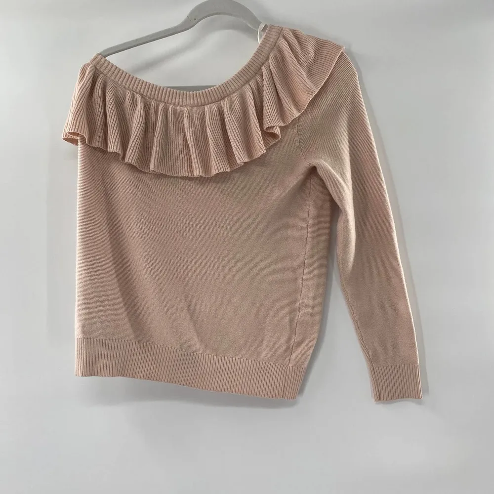 Rebecca Minkoff Stacey Ruffle Popover Knit One-shoulder Sweater Pale Pink Md - Image 9