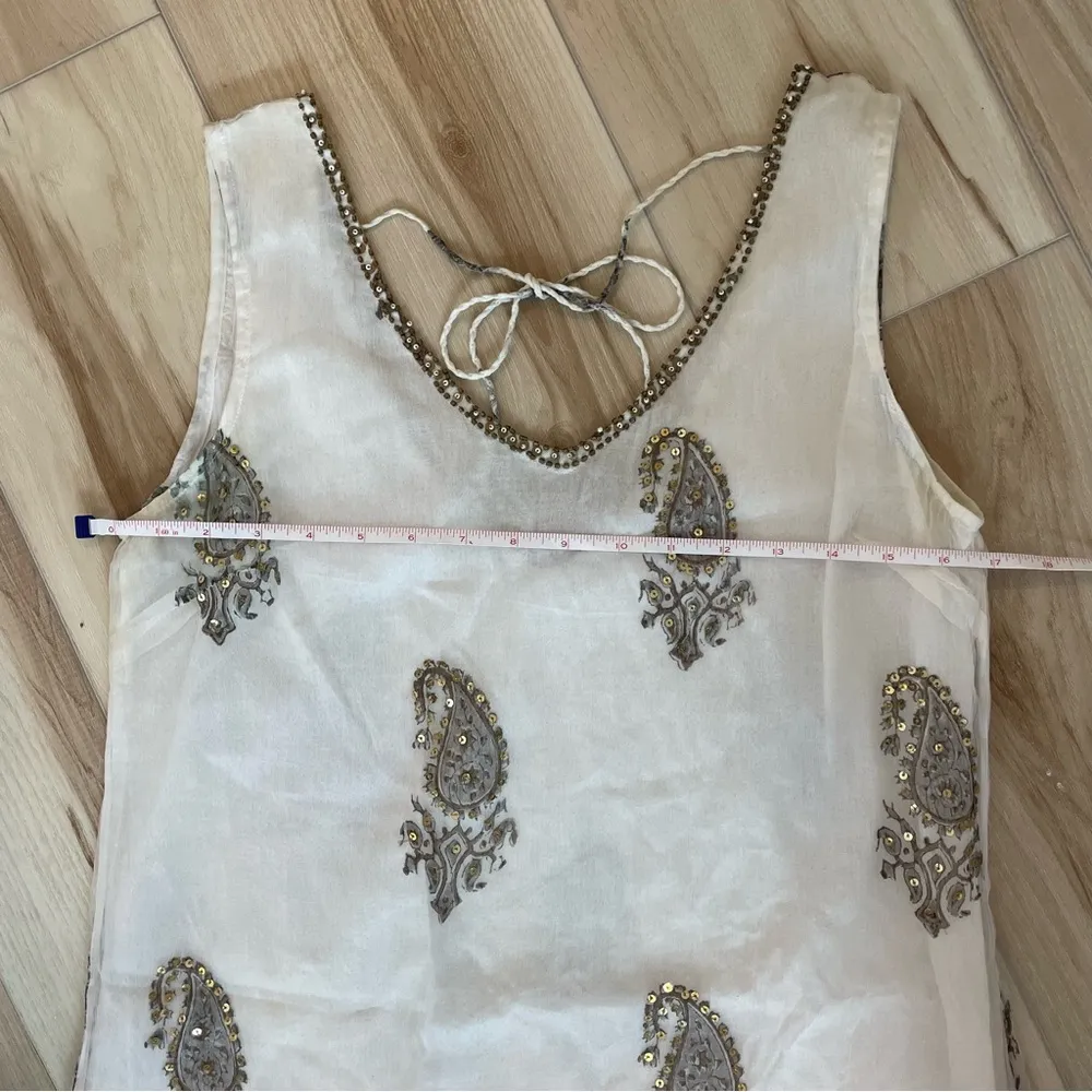 Vijay Singh White Dress With Paisley Print W/ Beading Sequins Light Weight SZ S - Image 15