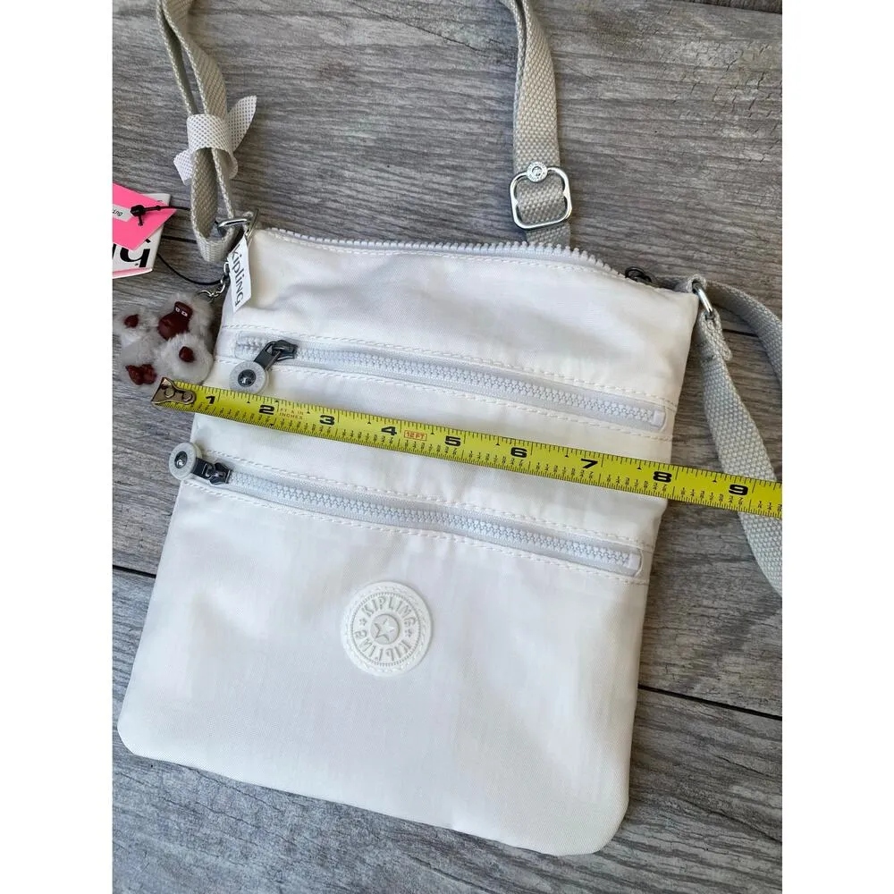 Kipling Cream Nylon Crossbody Bag with Monkey Charm – Adjustable Strap - Image 8