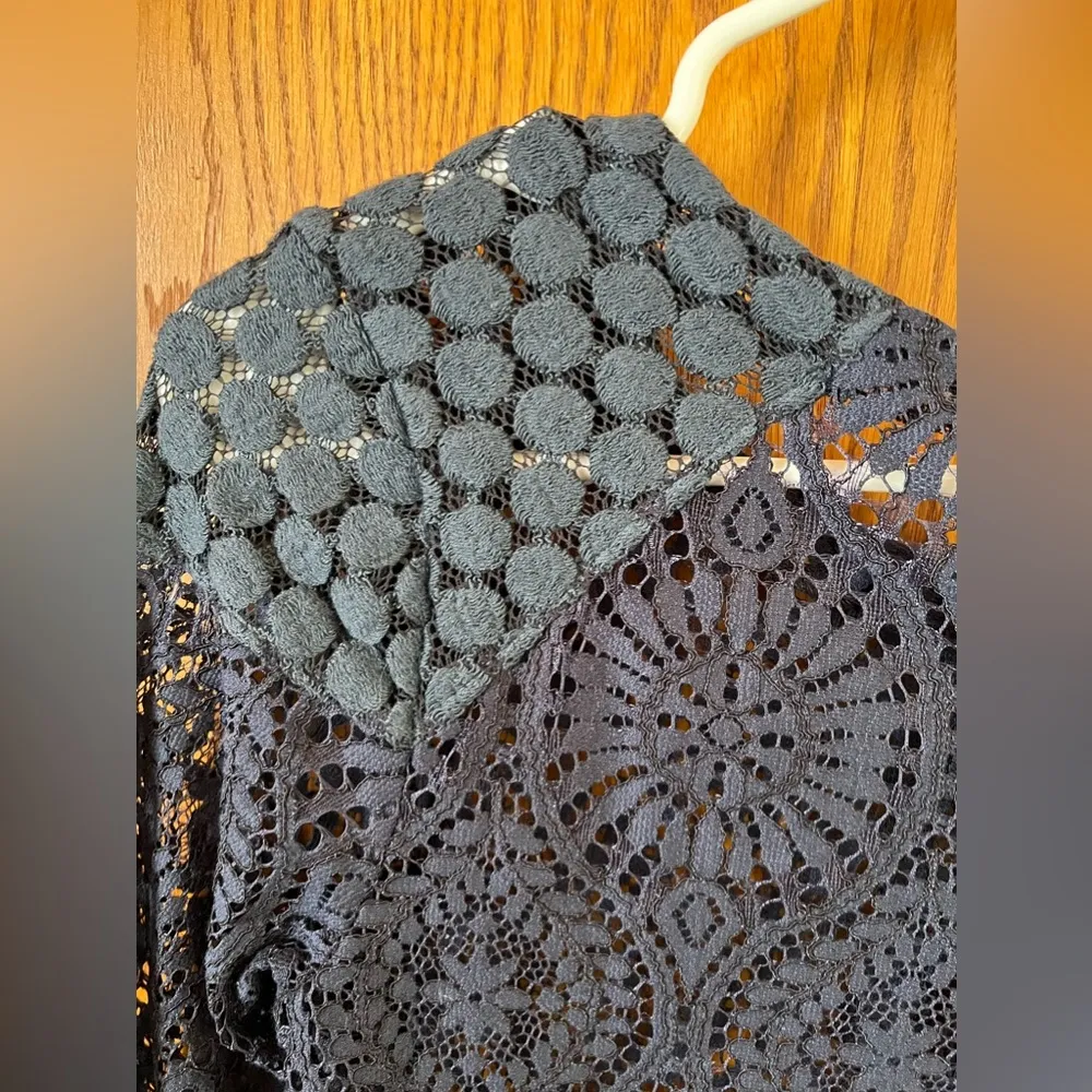 NWT David Lerner Blue Lace Crop Top See Through Long Sleeve Cotton Blend Size XS - Image 4