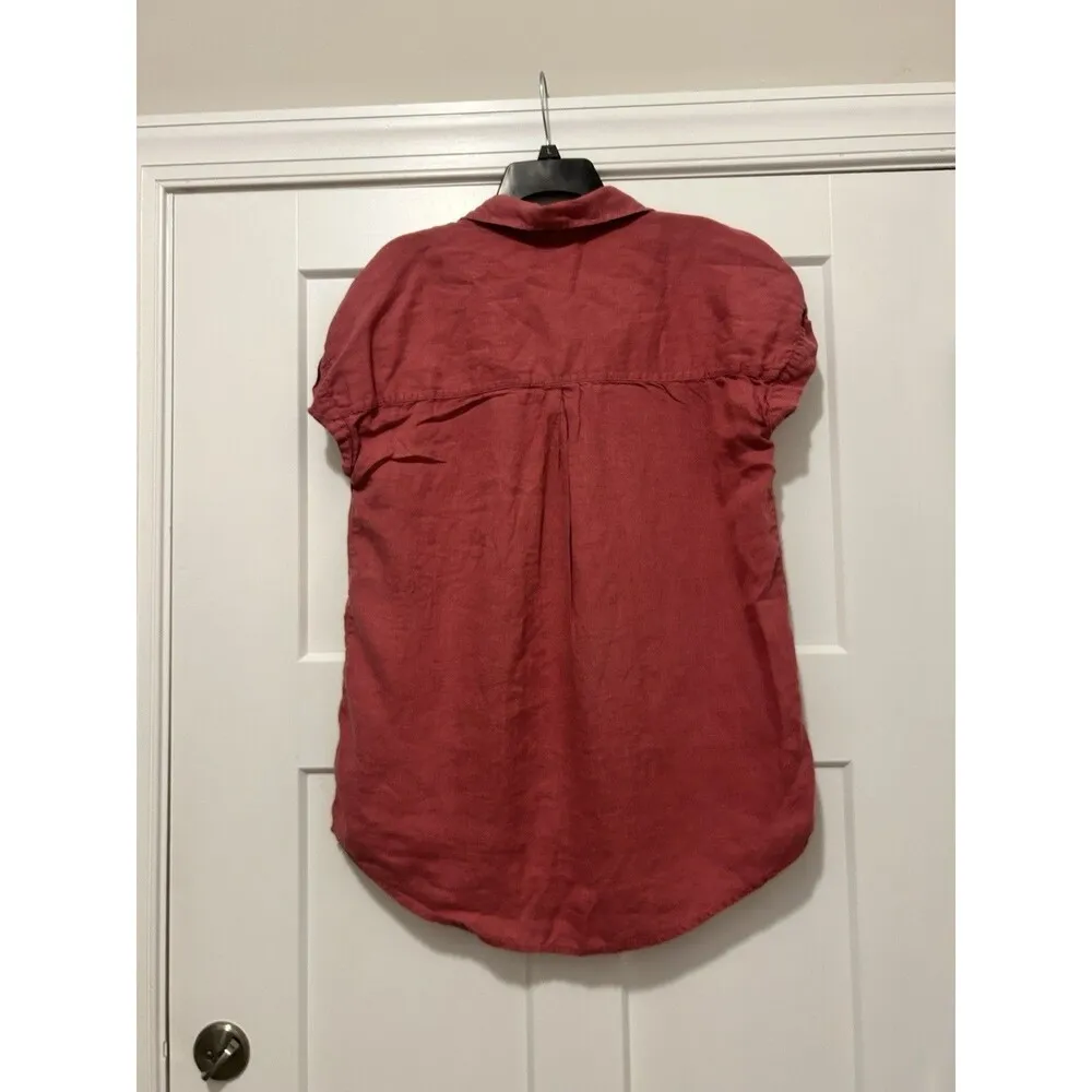 Rachel Zoe Women's Large Pink/Dusty Rose 100% Linen Short Sleeve Button-Up Shirt - Image 4