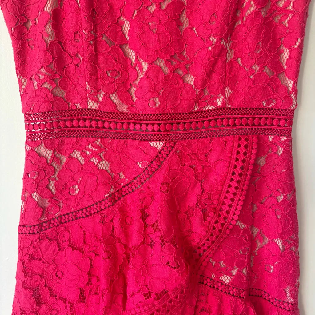 Alice + Olivia Angelita Asymmetric Tiered Lace Midi Dress Pink Formal Wedding - Image 5