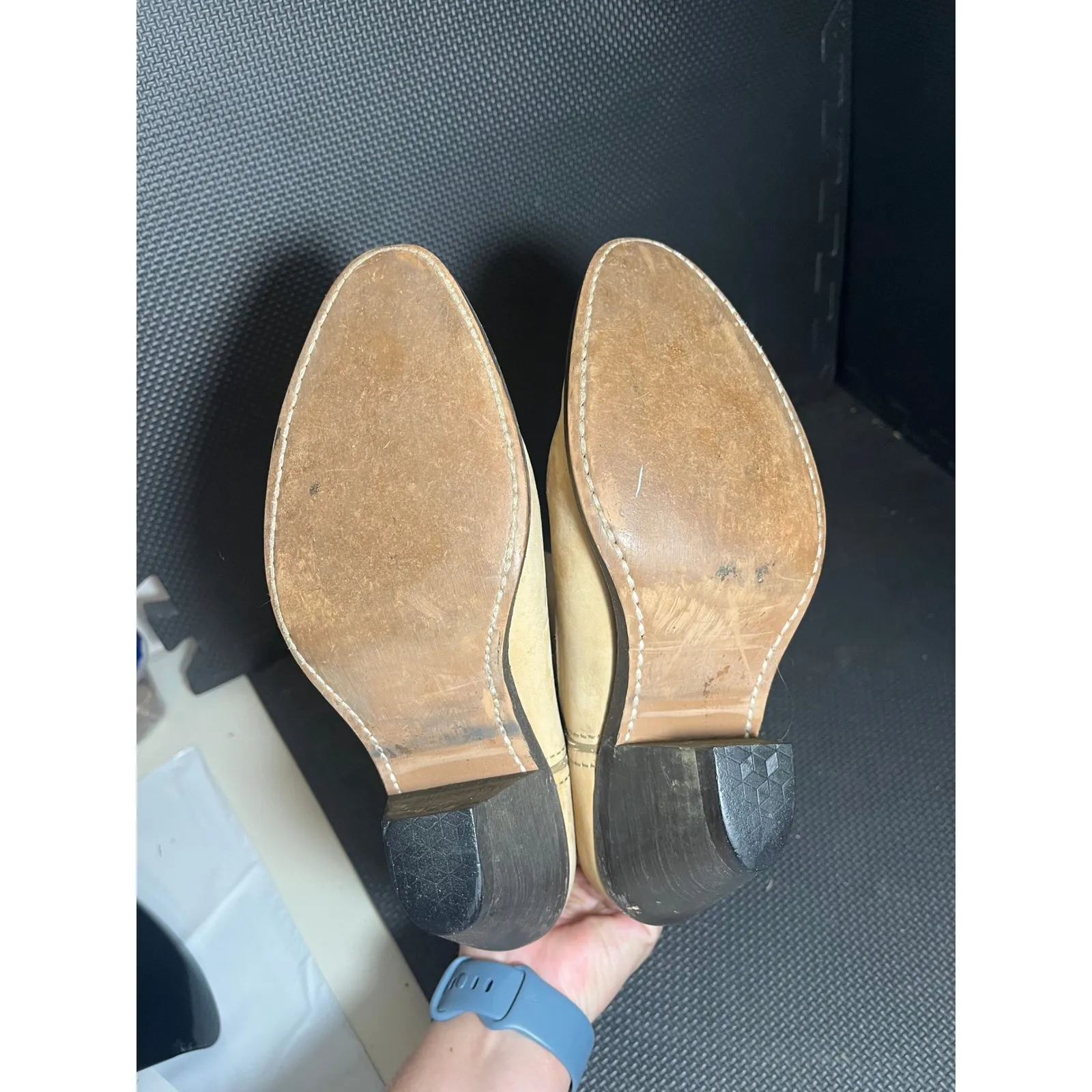 Rodeo Cowgirl Western Boots Tan Suede Pink Stitching Block Heel Women Size 7.5M - Image 6