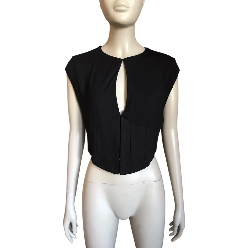 NWT Tiger Mist Black Corset Short Sleeve Crop Top - Image 2