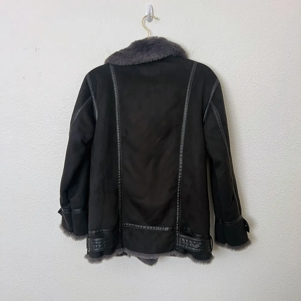 [Zara] Black Faux Fur Suede Double-Faced Oversized Moto Jacket Blogger Fave XS - Image 3