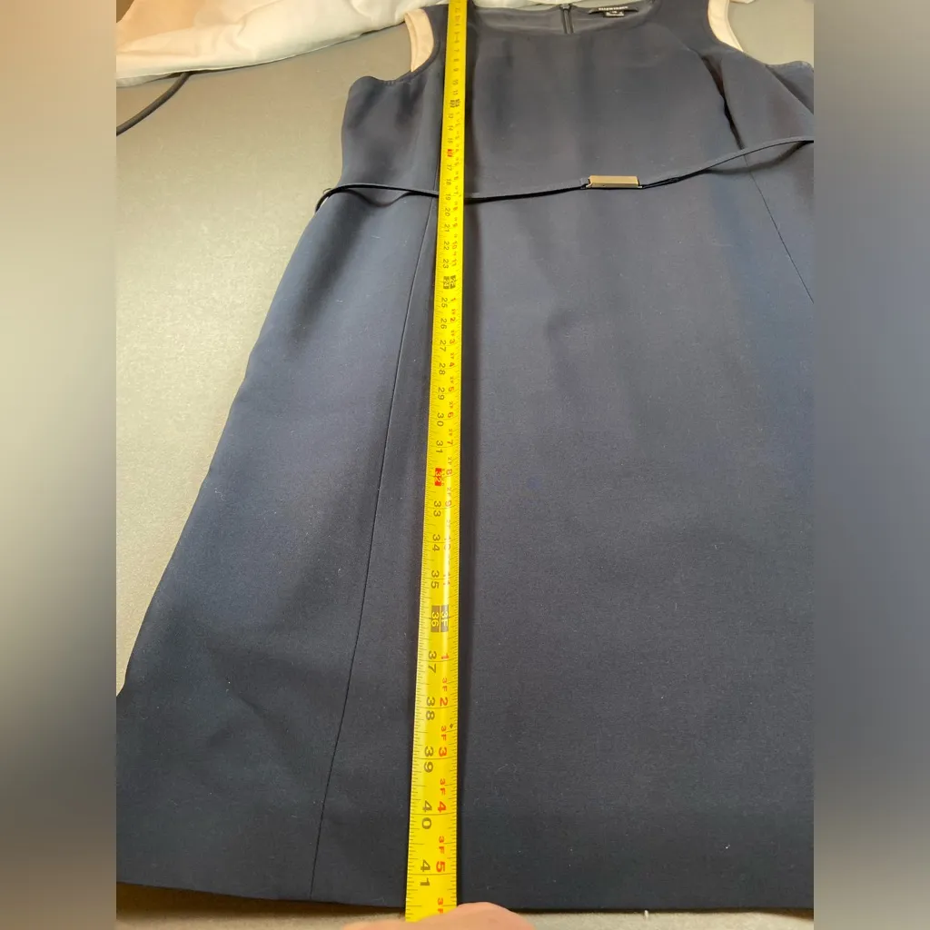 Ellen Tracy, sleeveless short blue/white‎ silk dress with belt, size 16 - Image 6