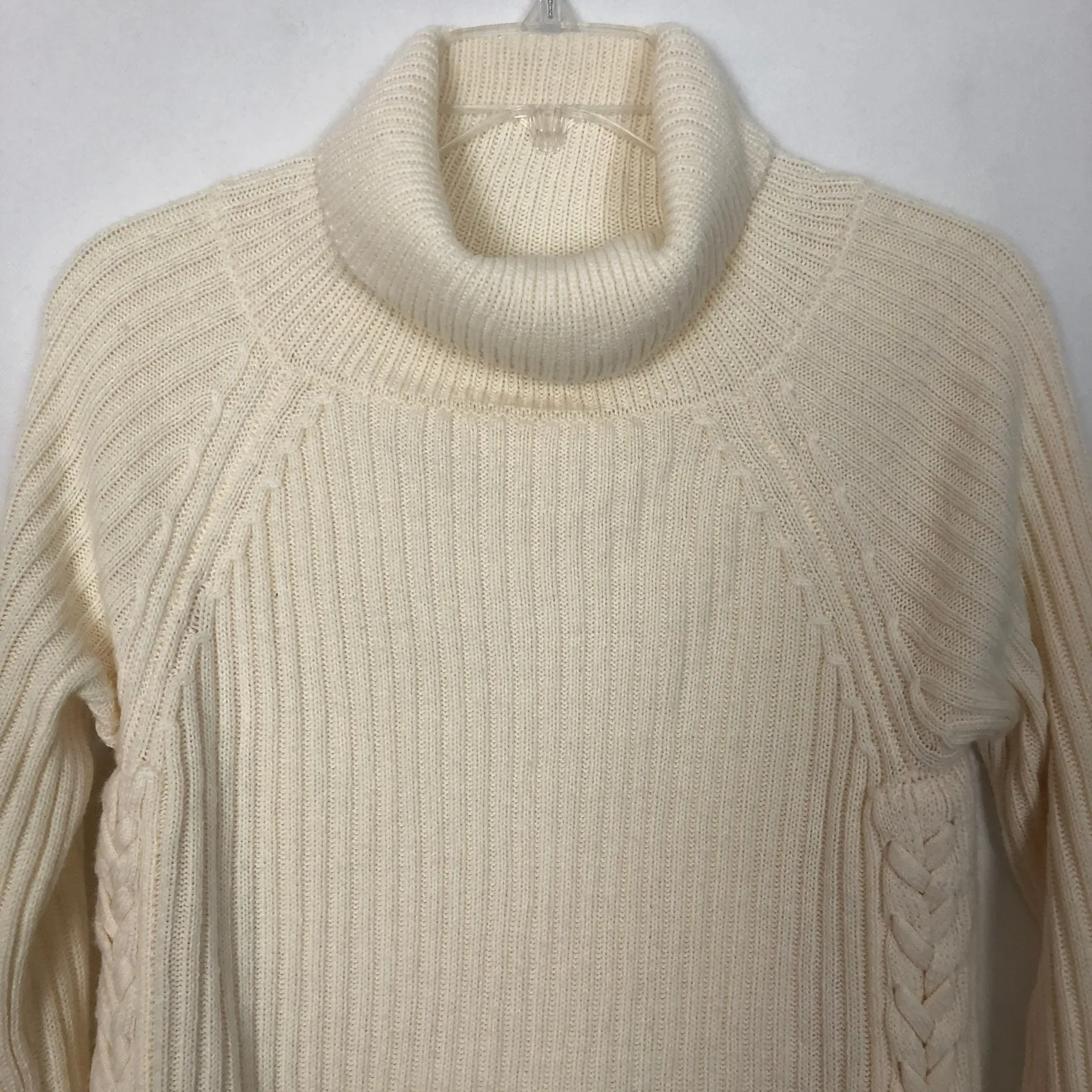 Just Fab Turtleneck Lace Up Cream Pullover Sweater Size S - Image 3