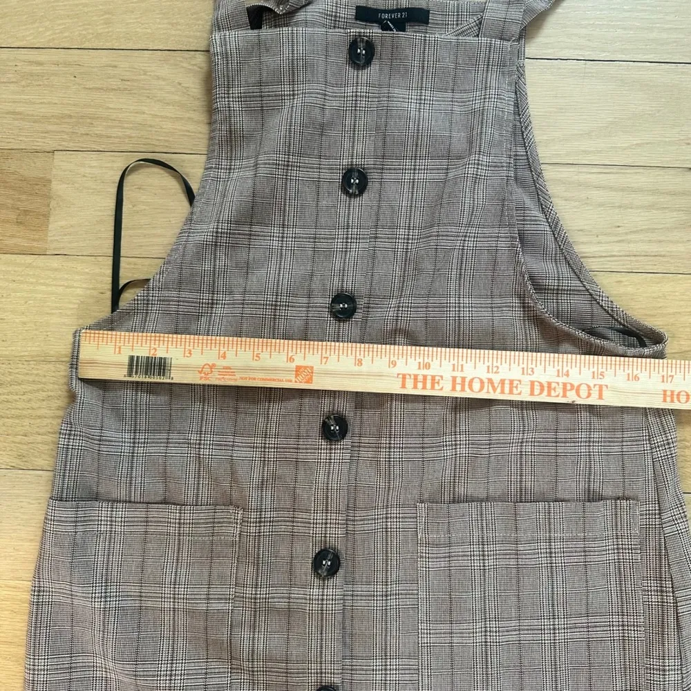 Forever 21 Plaid Pinafore‎ Dress Button Front Pockets Brown Career Casual S - Image 3