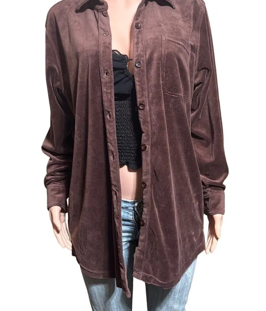 Pulp long sleeve button down velour coffee bean chest pocket shirt L Brown Size L - Image 2