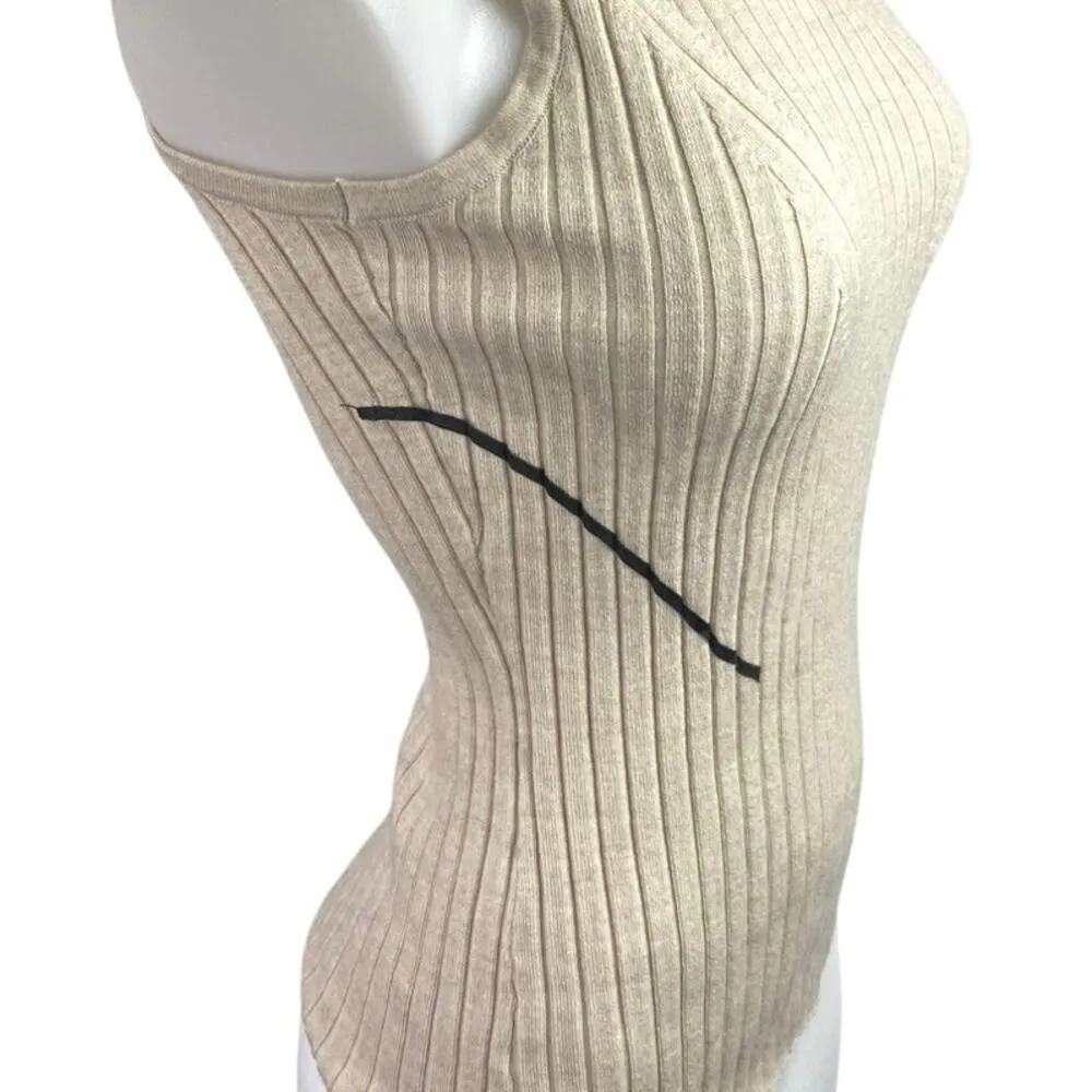 NEW Argent 100% Wool Cream Beige Rib Knit Sleeveless Sweater Tank Top Size S - Image 3