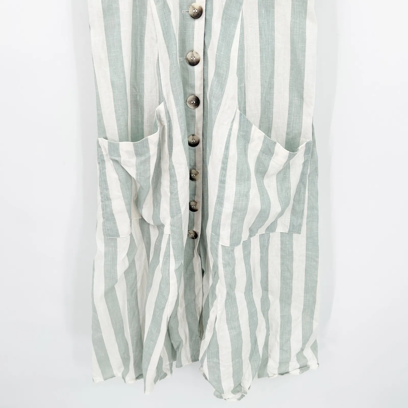 Reformation‎ Womens Bayu Linen Dress Size 2 Baltic Striped Button Front Pockets - Image 4