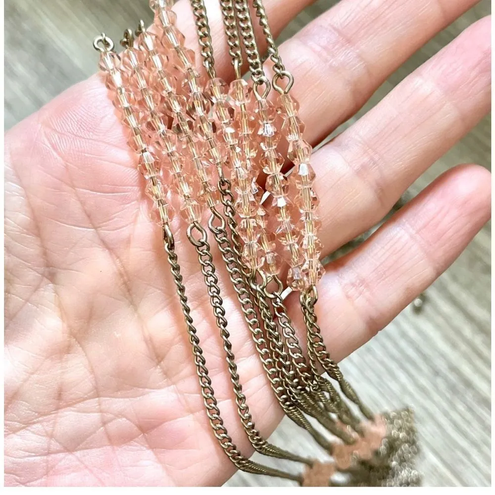 Long multi chain pink crystal statement necklace - Image 5