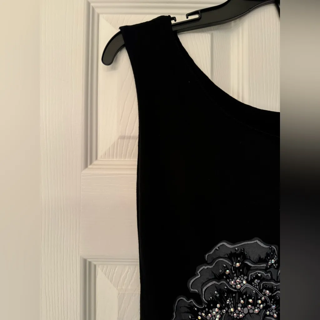 Key Closet Flowers Swarovski Studded Women’s Black Tank Top Size Small - Image 7