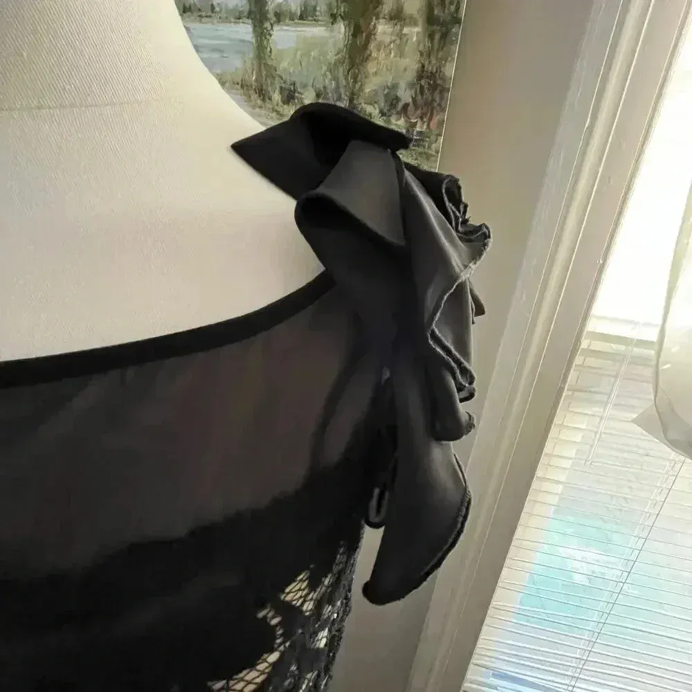 Whimsigoth Black Lace Cocktail Dress One Shoulder Rosette The‎ Limited L - Image 2