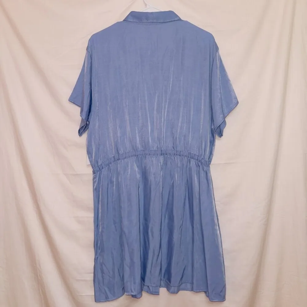 Nine West NWT Blue Short Sleeve Silky Button Down Shirt Dress women's size XXL - Image 8