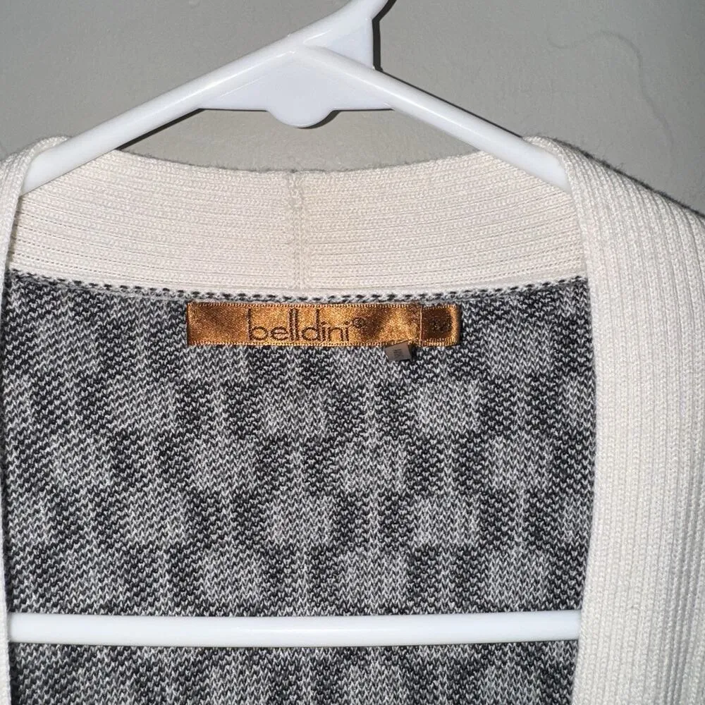 Belldini Open Cardigan Woman’s Size M Black White Checkered Long Sleeve Pockets Size M - Image 2