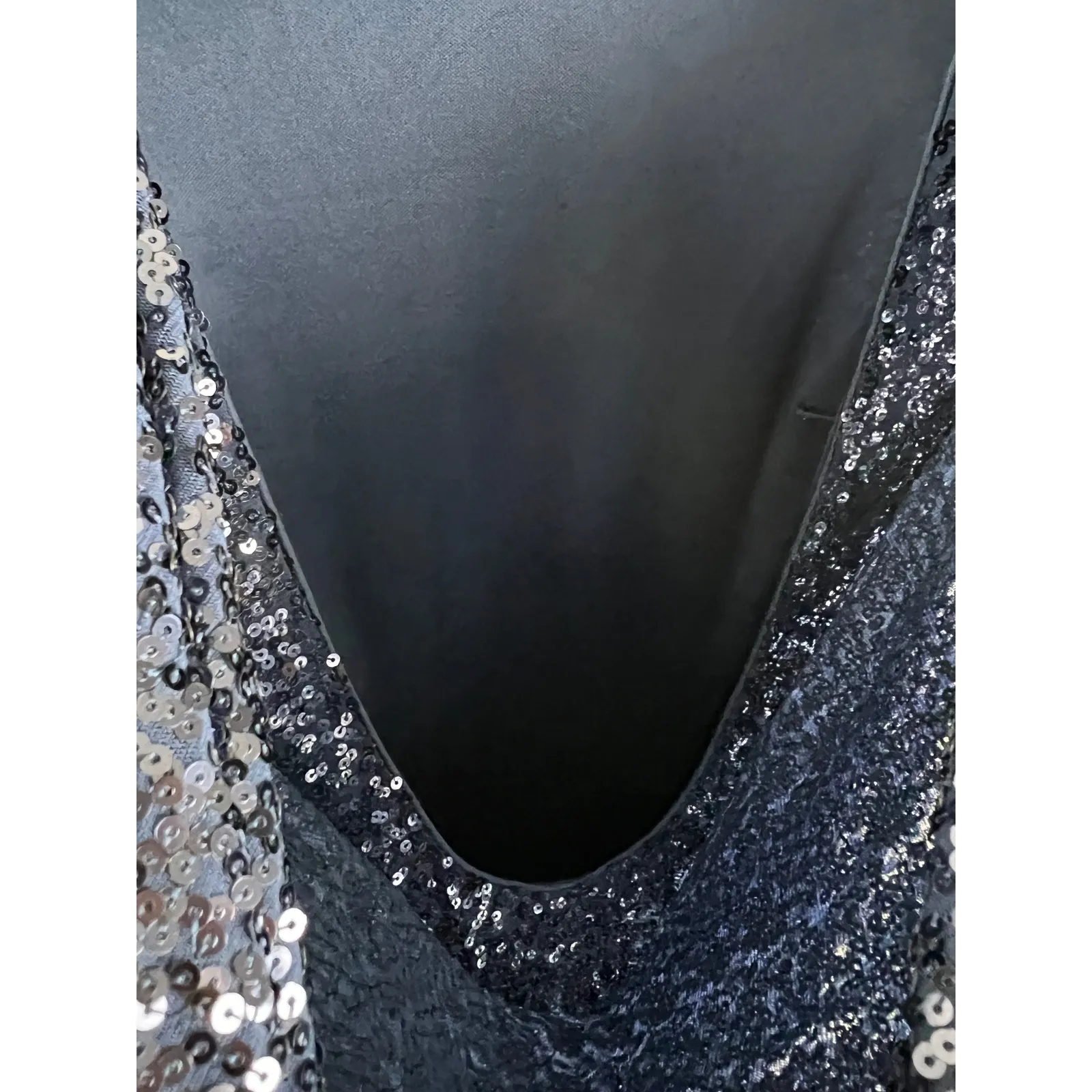 Badgley Mischka Collection Gown Navy Blue Sequin Draped Back Formal Evening 2 - Image 16