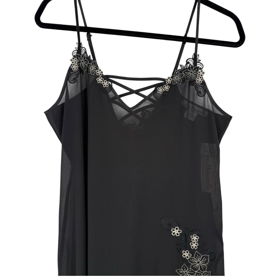 NWT‎ Linea Donatella Black Floral Embroidered Lace Trim Midi Slip Dress Sz Large - Image 5