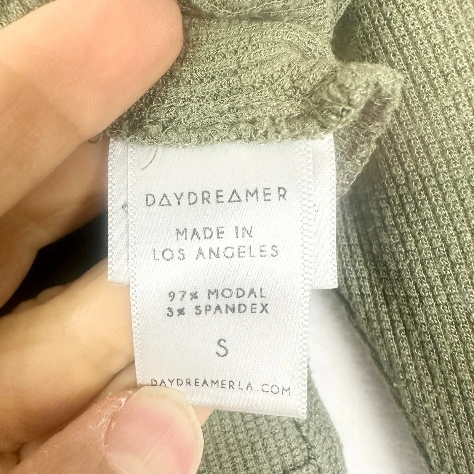 Daydreamer Poison Crop Thermal Waffle Knit Band Tee Size Small Modal Green Rare - Image 5